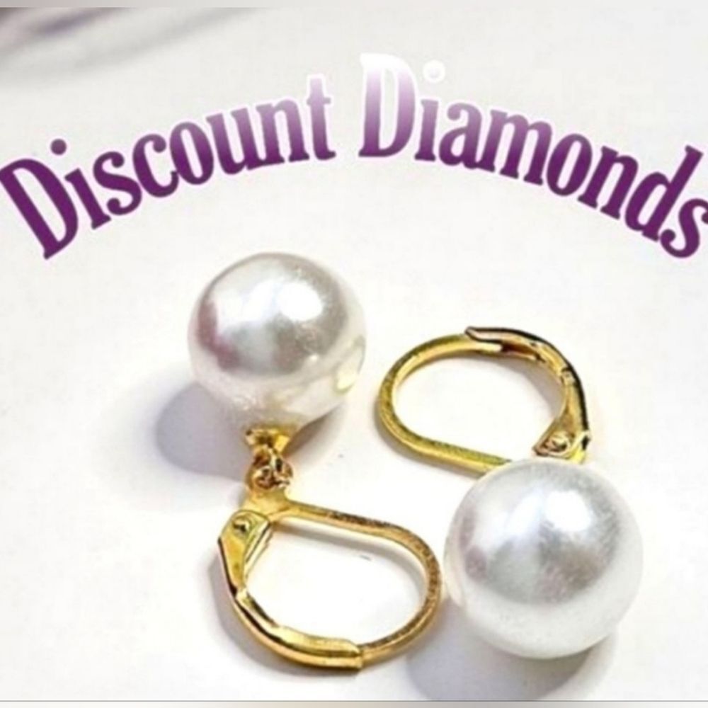 Natural White South Sea Pearl Round Leverback Solid 14K Gold Earrings 8 / 9 mm